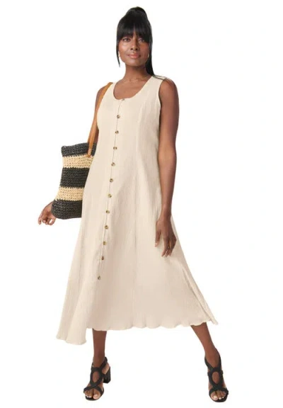 Jessica London Button Down Gauze Dress In Neutral