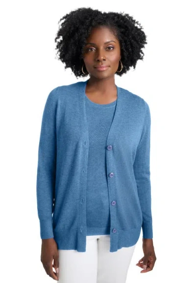 Jessica London Button Front Cashmere Cardigan In Blue