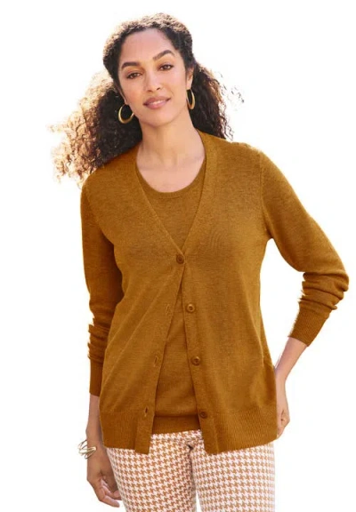 Jessica London Button Front Cashmere Cardigan In Brown