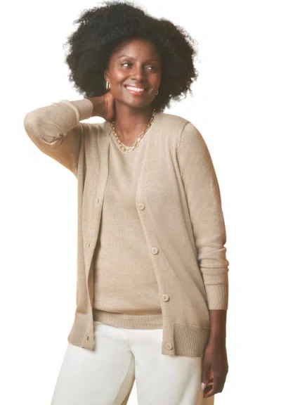 Jessica London Button Front Cashmere Cardigan In Neutral
