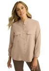 Jessica London Button-front Chest Pocket Blouse In Brown