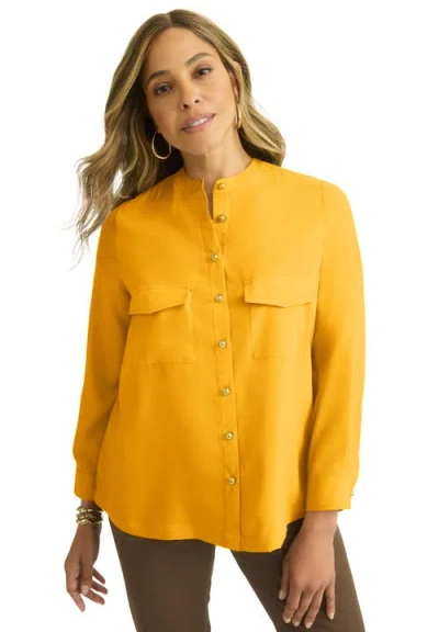 Jessica London Button-front Chest Pocket Blouse In Yellow