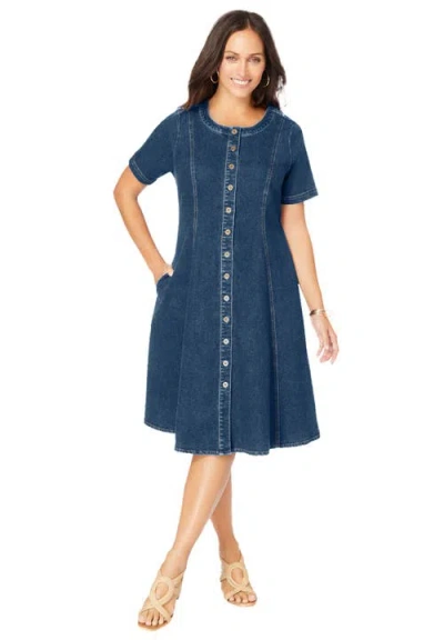 Jessica London Button Front Denim Dress In Blue