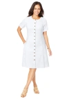 Jessica London Button Front Denim Dress In White