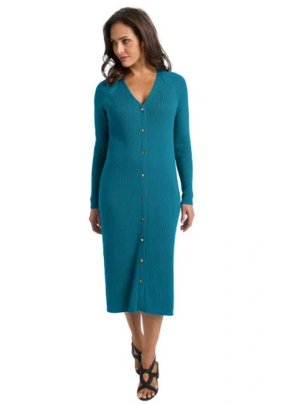 Jessica London Button Front Midi Dress In Blue