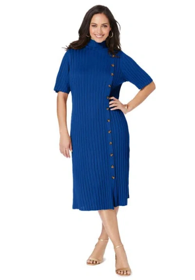 Jessica London Button Front Sweater Dress In Blue