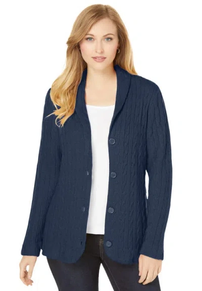 Jessica London Cable Blazer Sweater In Blue