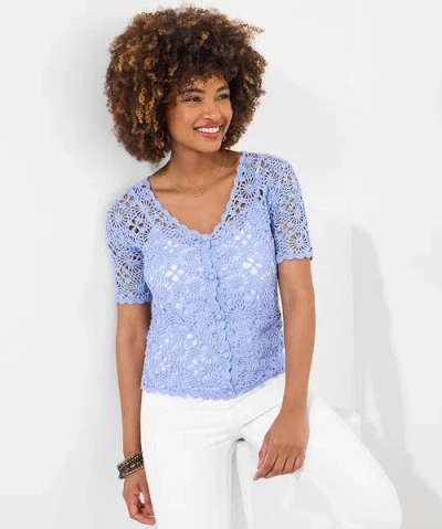 Jessica London Cable Crewneck Sweater In Blue