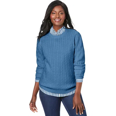 Jessica London Cable Crewneck Sweater In Multi