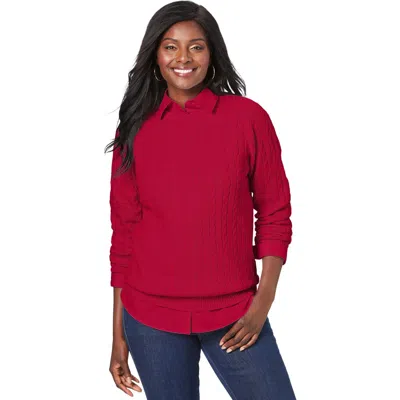 Jessica London Cable Crewneck Sweater In Red