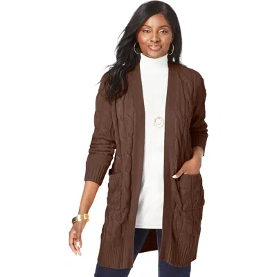 Jessica London Cable Duster Sweater In Brown