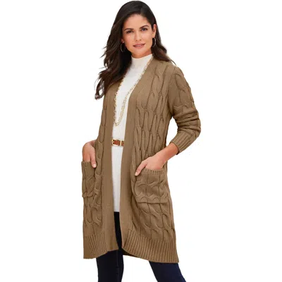Jessica London Cable Duster Sweater In Brown