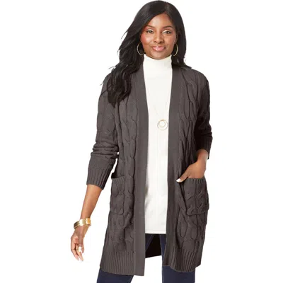 Jessica London Cable Duster Sweater In Gray