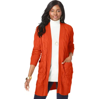 Jessica London Cable Duster Sweater In Red