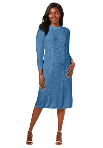 Jessica London Cable Sweater Dress In Blue