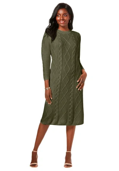 Jessica London Cable Sweater Dress In Green