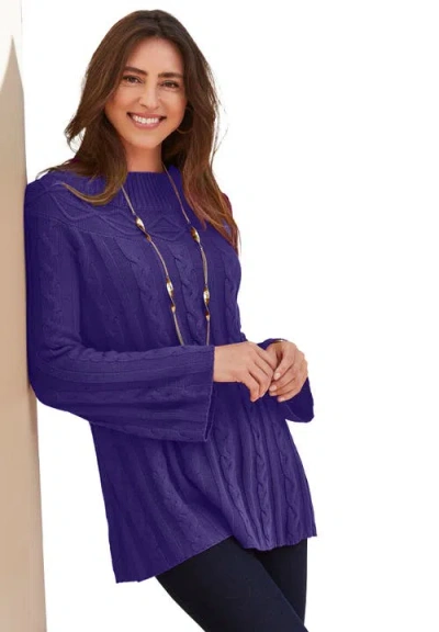 Jessica London Cable Sweater Tunic In Blue