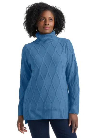 Jessica London Cable Turtleneck Sweater In Blue