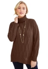 Jessica London Cable Turtleneck Sweater In Brown