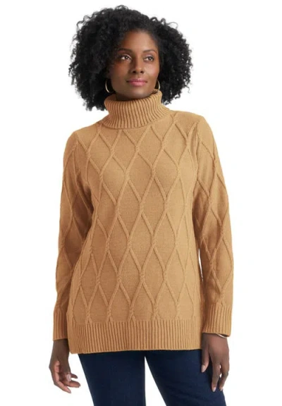 Jessica London Cable Turtleneck Sweater In Brown