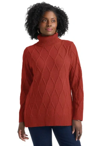 Jessica London Cable Turtleneck Sweater In White