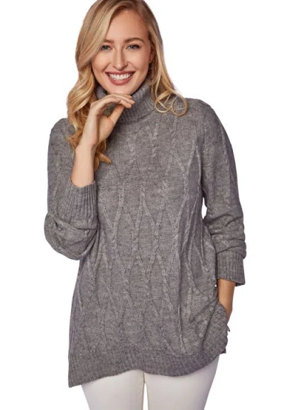 Jessica London Cable Turtleneck Sweater In Gray