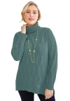 Jessica London Cable Turtleneck Sweater In Green