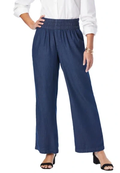 Jessica London Chambray Wide Leg Pant In Blue