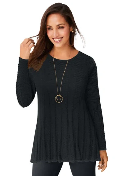 Jessica London Chevron Fit & Flare Sweater In Black