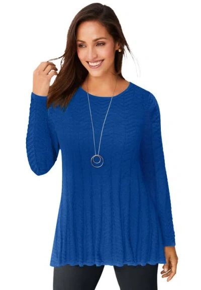 Jessica London Chevron Fit & Flare Sweater In Blue