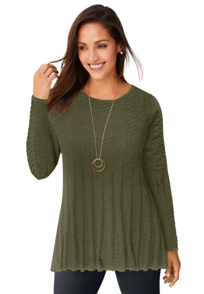 Jessica London Chevron Fit & Flare Sweater In Green