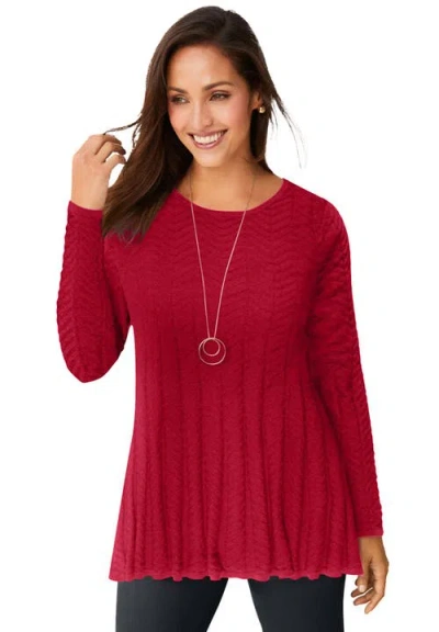Jessica London Chevron Fit & Flare Sweater In Red