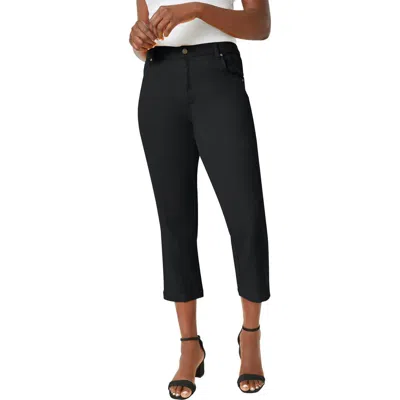 Jessica London Classic Cotton Denim Capri In Black