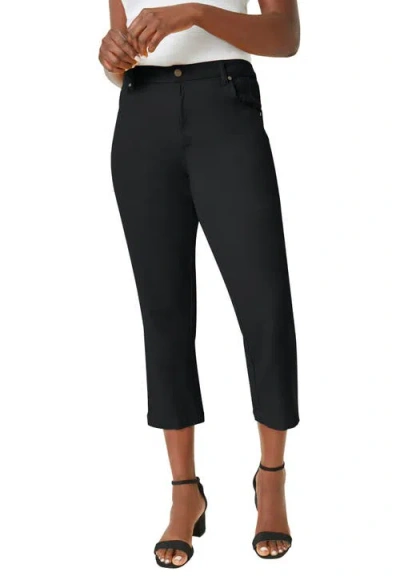 Jessica London Classic Cotton Denim Capri In Black