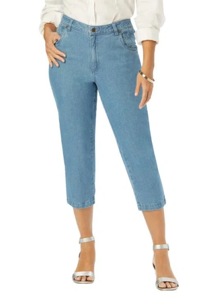 Jessica London Classic Cotton Denim Capri In Brown