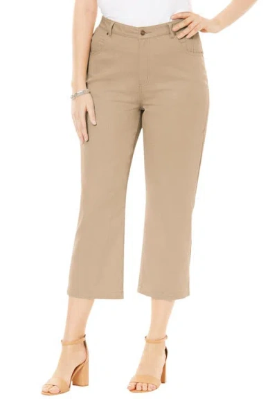 Jessica London Classic Cotton Denim Capri In Brown