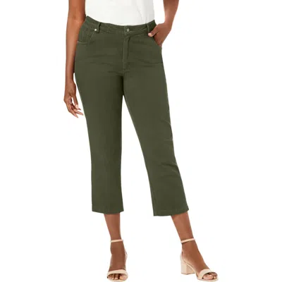Jessica London Classic Cotton Denim Capri In Green