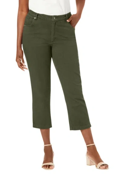 Jessica London Classic Cotton Denim Capri In Green