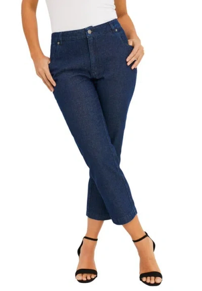 Jessica London Classic Cotton Denim Capri In Blue