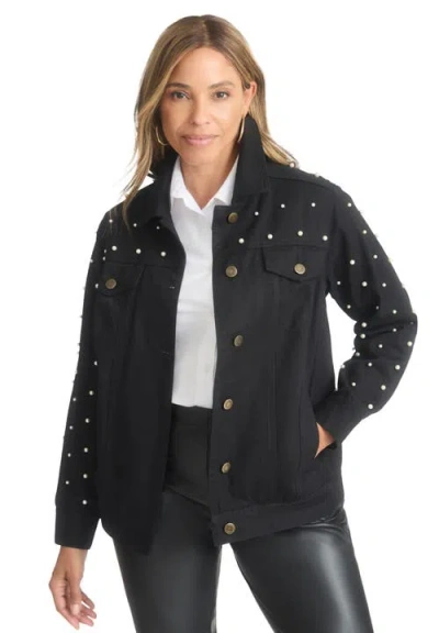 Jessica London Classic Cotton Denim Jacket In Black