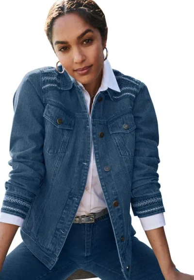 Jessica London Classic Cotton Denim Jacket In Blue