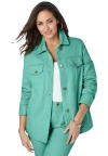 Jessica London Classic Cotton Denim Jacket In Brown