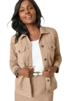 Jessica London Classic Cotton Denim Jacket In Brown