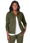 Jessica London Classic Cotton Denim Jacket In Green