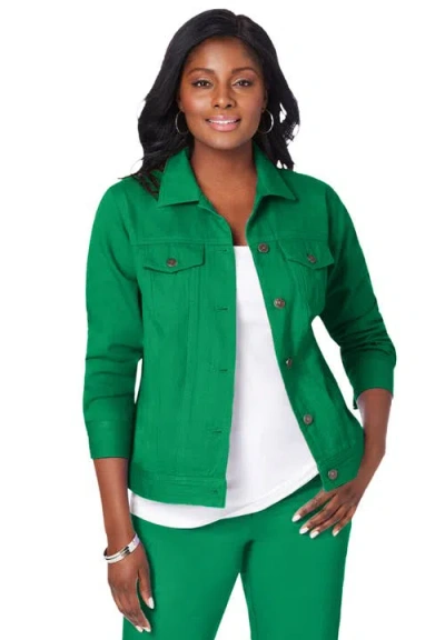 Jessica London Classic Cotton Denim Jacket In Green