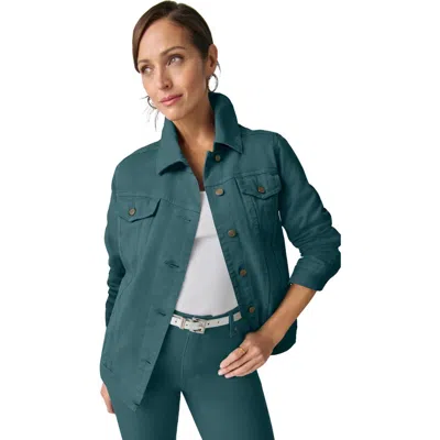 Jessica London Classic Cotton Denim Jacket In Green