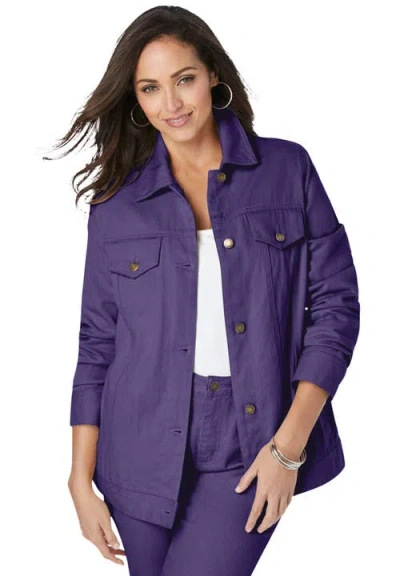Jessica London Classic Cotton Denim Jacket In Purple