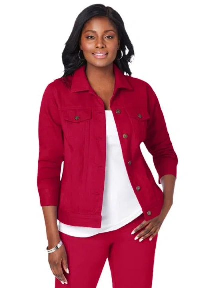 Jessica London Classic Cotton Denim Jacket In Red