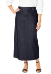 Jessica London Classic Cotton Denim Midi Skirt In Black