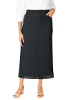 Jessica London Classic Cotton Denim Midi Skirt In Black